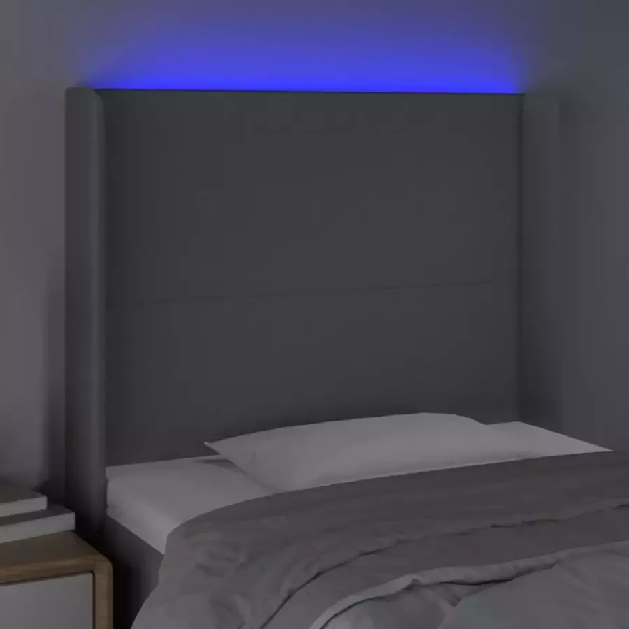 VIDAXL Hoofdbord LED 103x16x118 128 cm stof lichtgrijs - Foto 2