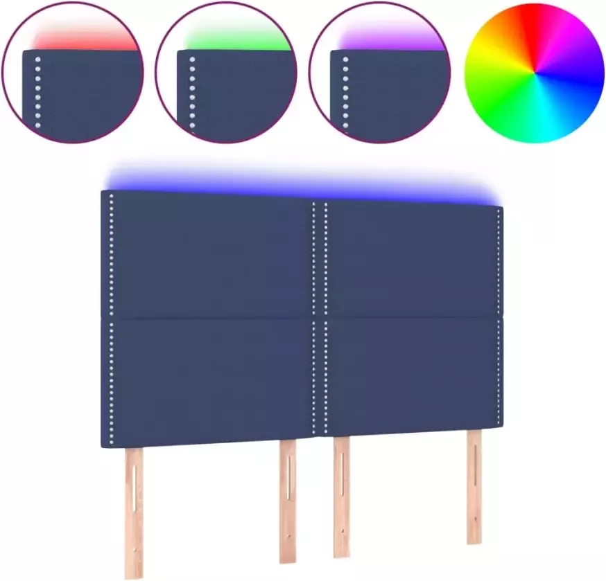 VIDAXL Hoofdbord LED 144x5x118 128 cm stof blauw - Foto 4