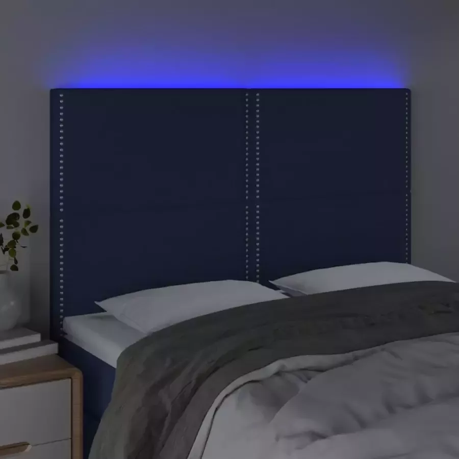 VIDAXL Hoofdbord LED 144x5x118 128 cm stof blauw - Foto 2