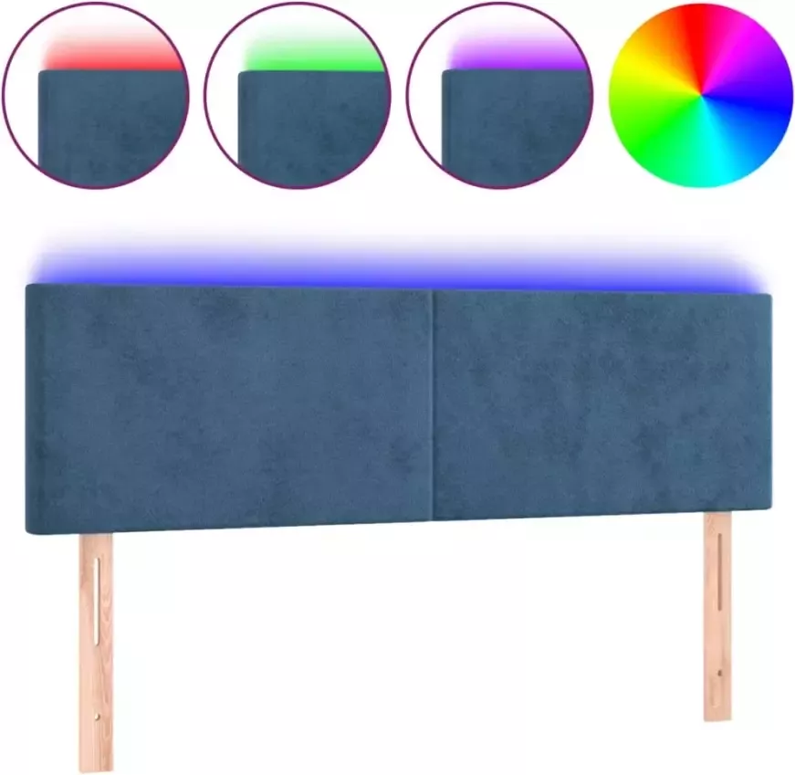 VIDAXL Hoofdbord LED 144x5x78 88 cm fluweel donkerblauw - Foto 4