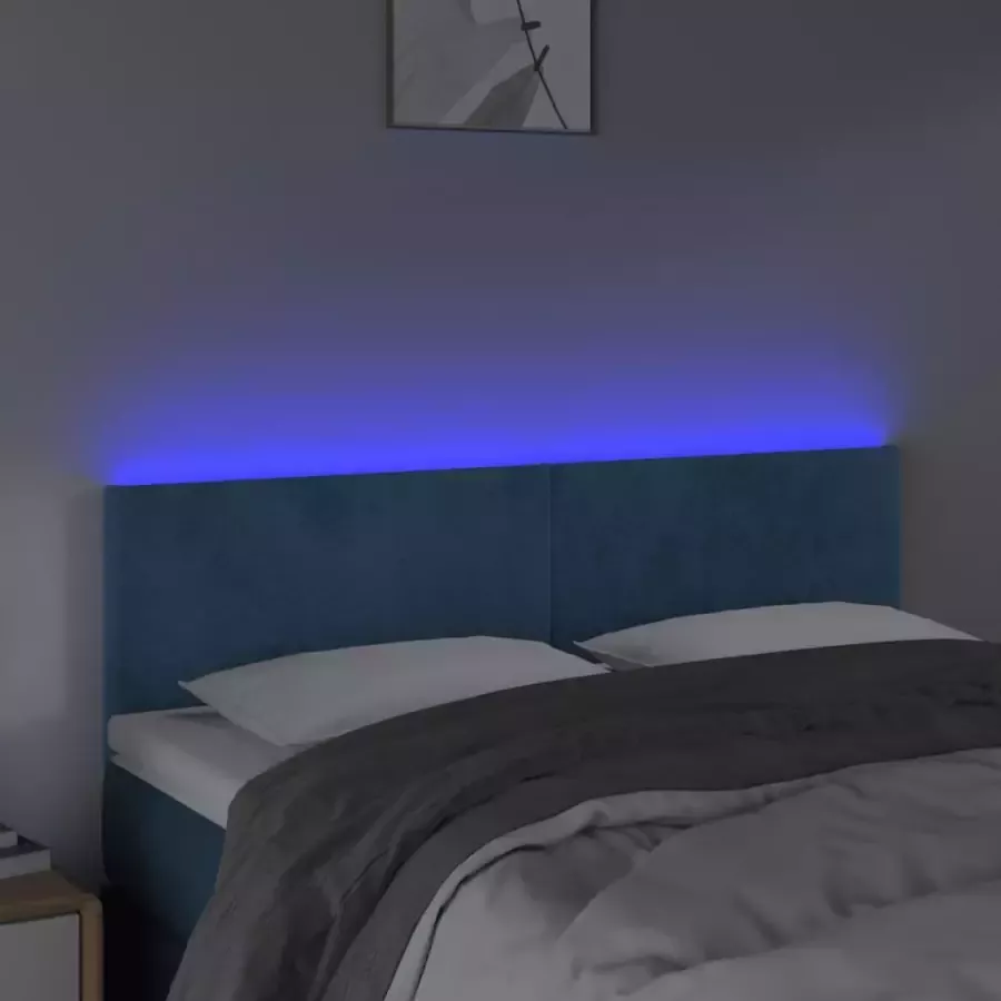 VIDAXL Hoofdbord LED 144x5x78 88 cm fluweel donkerblauw - Foto 2