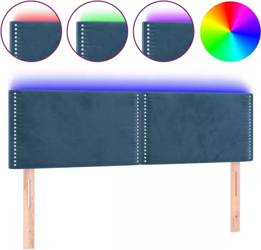 VIDAXL Hoofdbord LED 144x5x78 88 cm fluweel donkerblauw - Foto 2