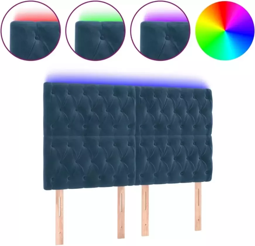 VIDAXL Hoofdbord LED 144x7x118 128 cm fluweel donkerblauw - Foto 4