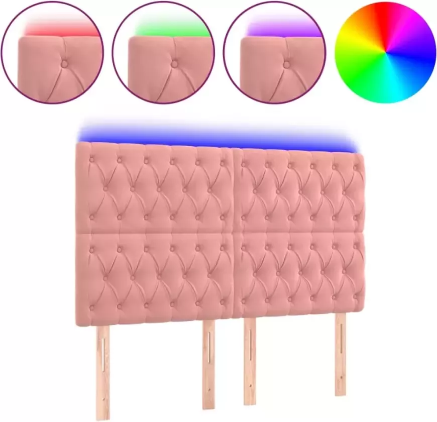 VIDAXL Hoofdbord LED 144x7x118 128 cm fluweel roze - Foto 4