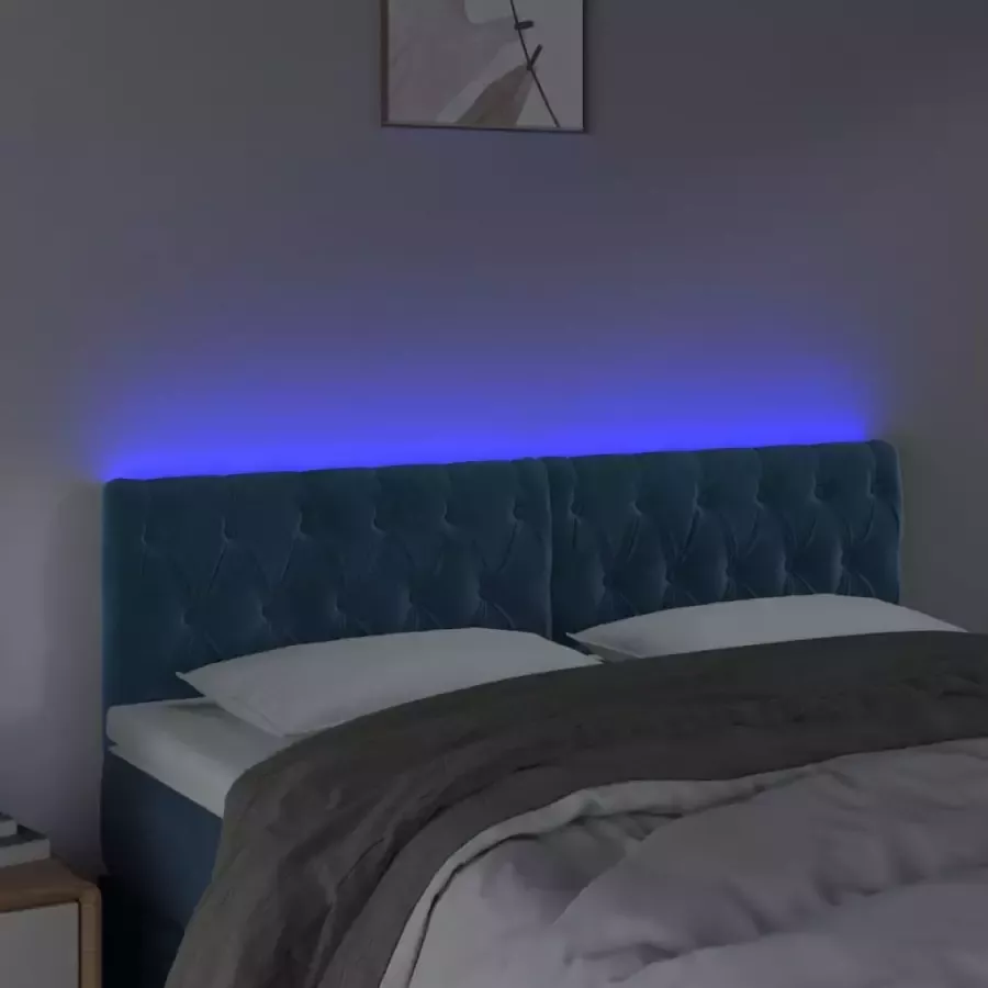 VIDAXL Hoofdbord LED 144x7x78 88 cm fluweel donkerblauw - Foto 2
