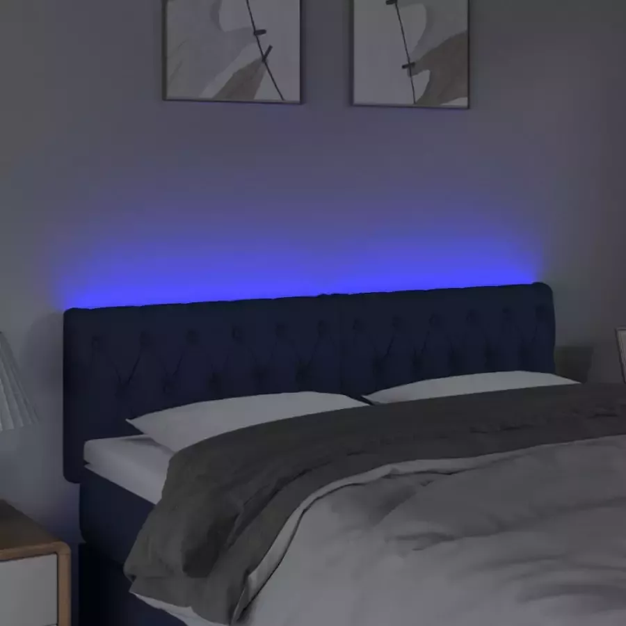 VIDAXL Hoofdbord LED 144x7x78 88 cm stof blauw - Foto 2