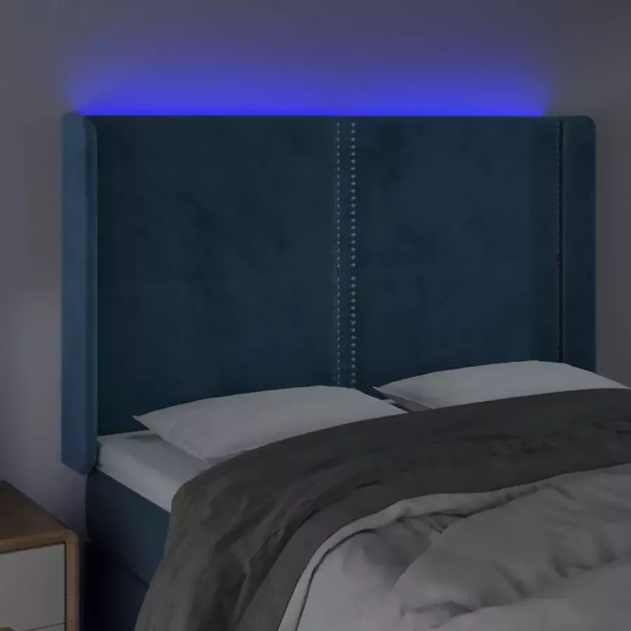 VIDAXL Hoofdbord LED 147x16x118 128 cm fluweel donkerblauw - Foto 2