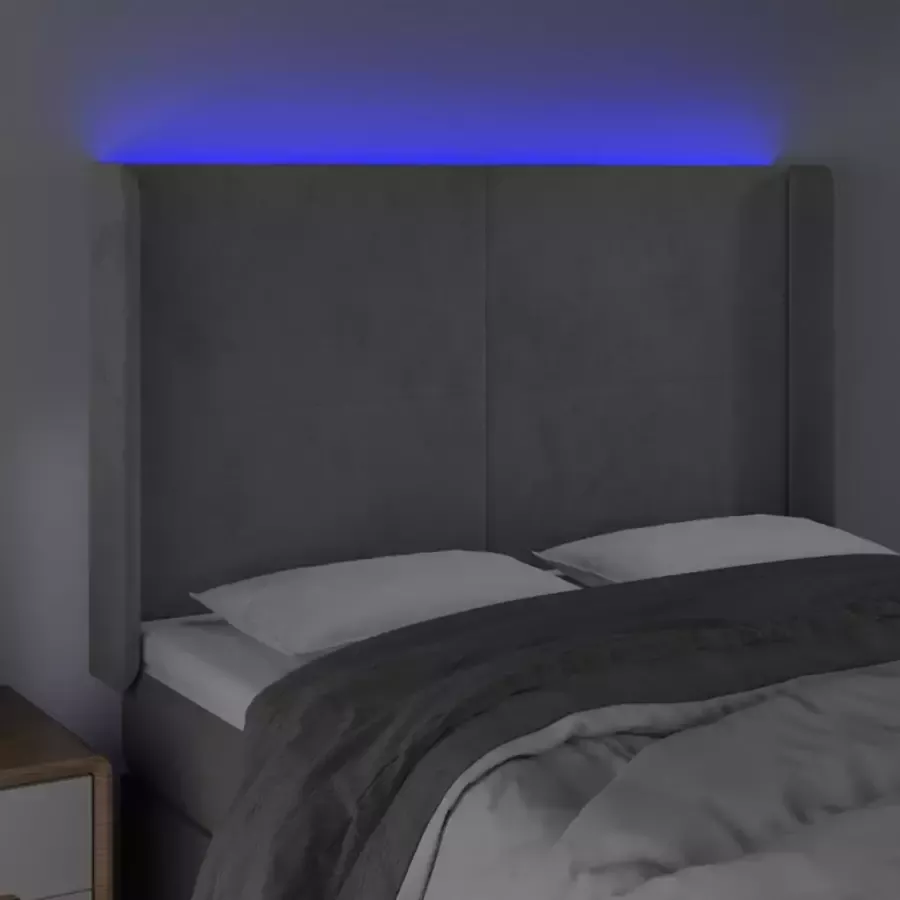 VIDAXL Hoofdbord LED 147x16x118 128 cm fluweel lichtgrijs - Foto 2