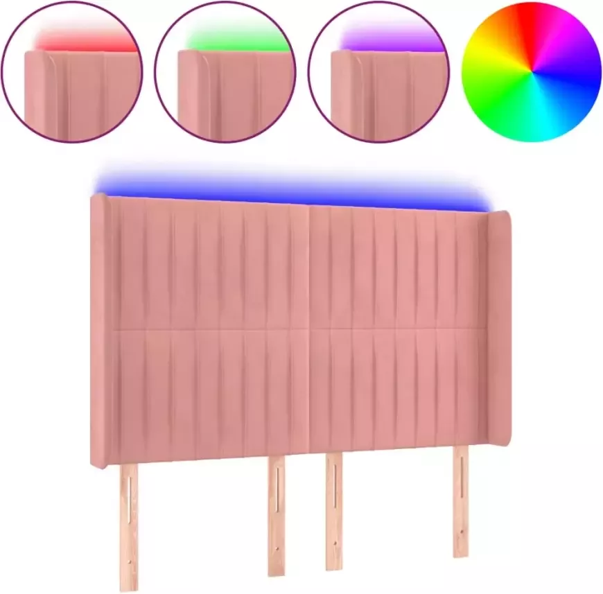 VIDAXL Hoofdbord LED 147x16x118 128 cm fluweel roze - Foto 2