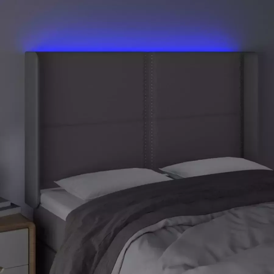 VIDAXL Hoofdbord LED 147x16x118 128 cm kunstleer grijs - Foto 2