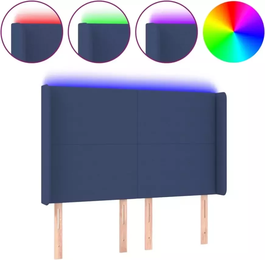 VIDAXL Hoofdbord LED 147x16x118 128 cm stof blauw - Foto 2