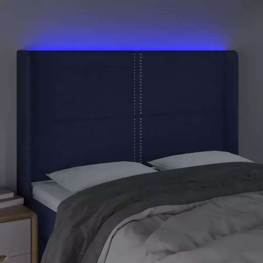 VIDAXL Hoofdbord LED 147x16x118 128 cm stof blauw - Foto 1