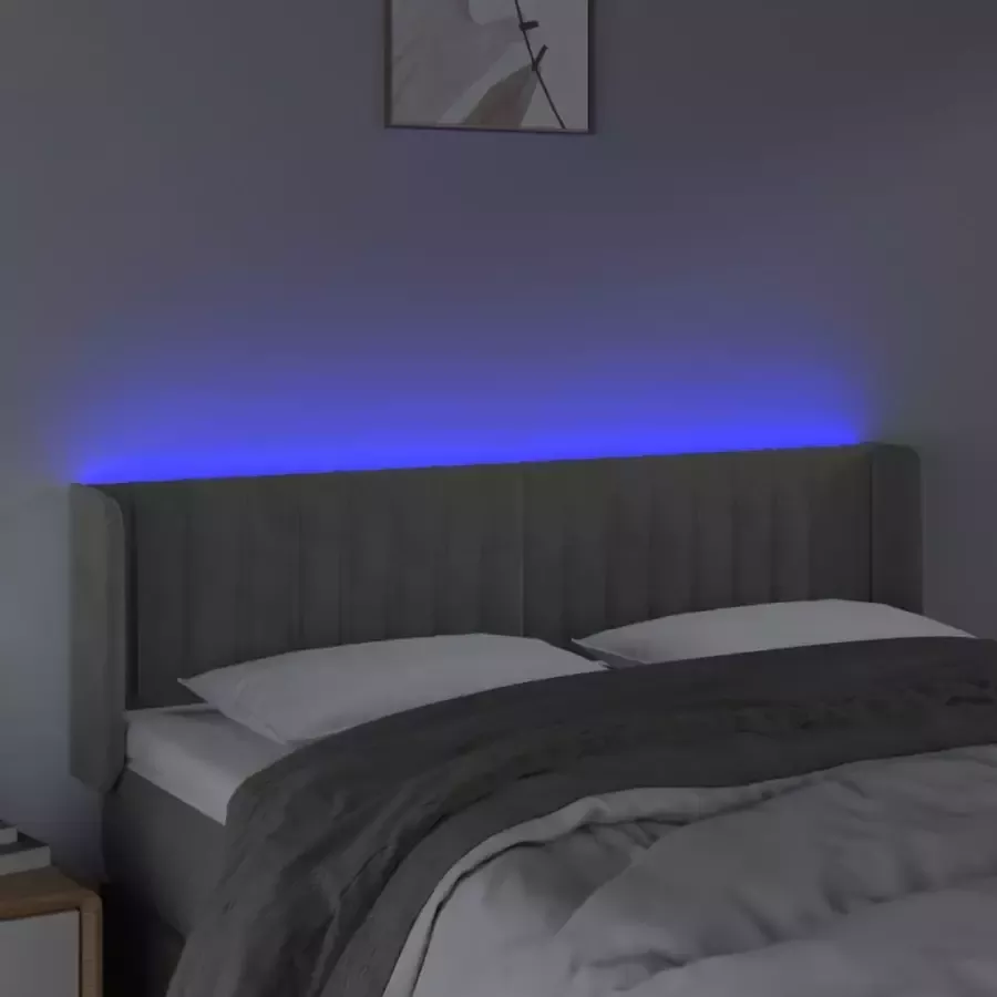 VIDAXL Hoofdbord LED 147x16x78 88 cm fluweel lichtgrijs - Foto 2