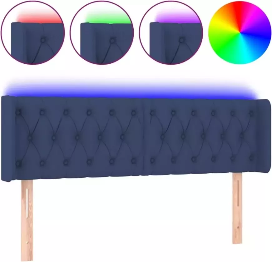 VIDAXL Hoofdbord LED 147x16x78 88 cm stof blauw - Foto 4
