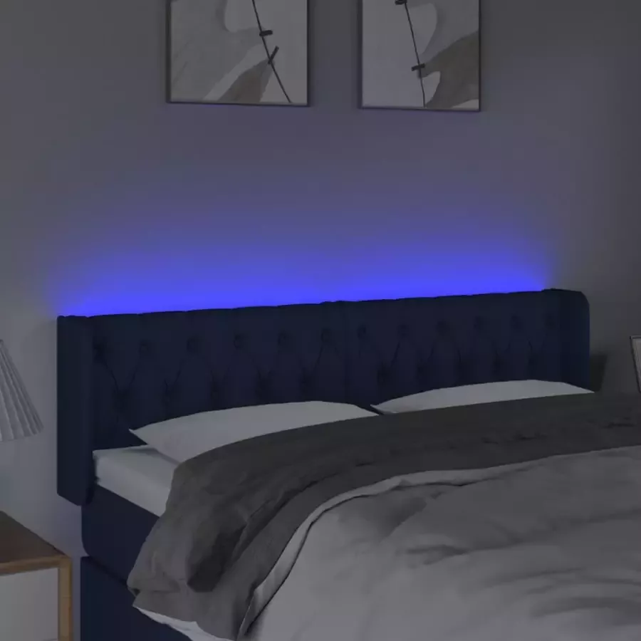 VIDAXL Hoofdbord LED 147x16x78 88 cm stof blauw - Foto 2