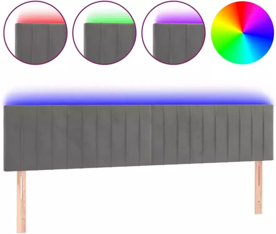 VIDAXL Hoofdbord LED 160x5x78 88 cm fluweel lichtgrijs - Foto 2