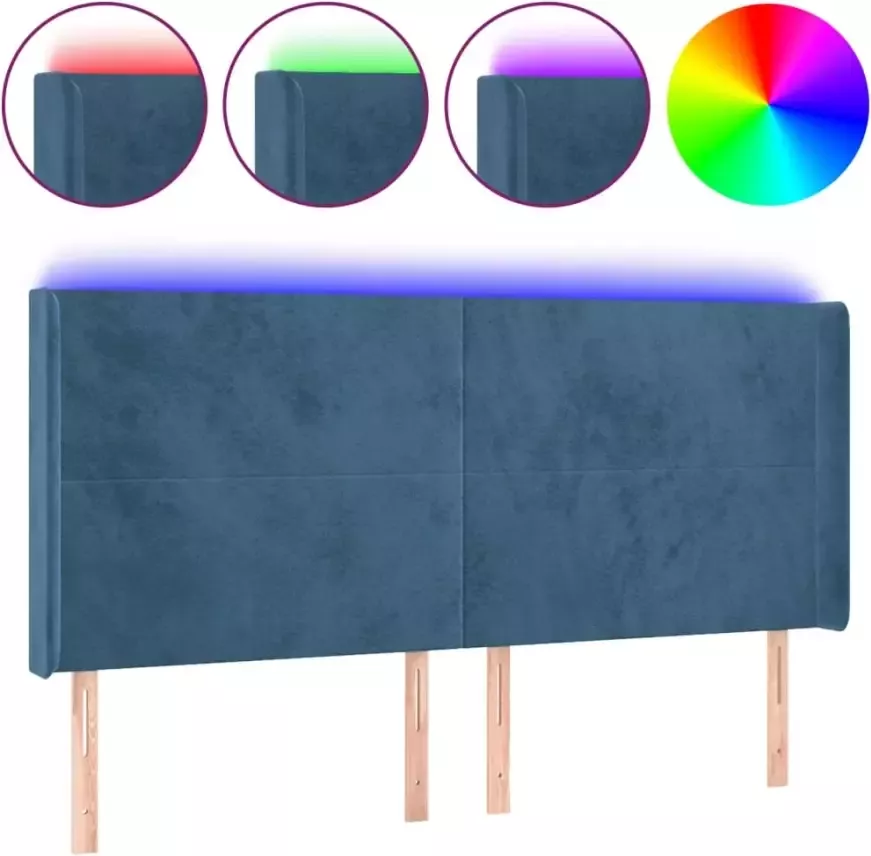 VIDAXL Hoofdbord LED 163x16x118 128 cm fluweel donkerblauw - Foto 9