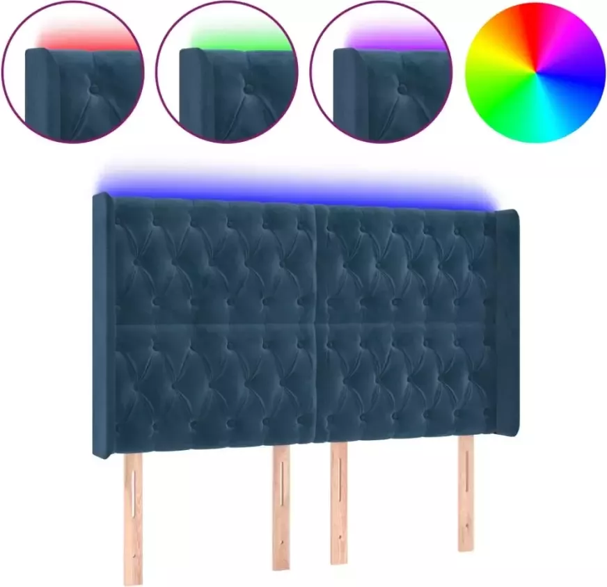 VIDAXL Hoofdbord LED 163x16x118 128 cm fluweel donkerblauw - Foto 6