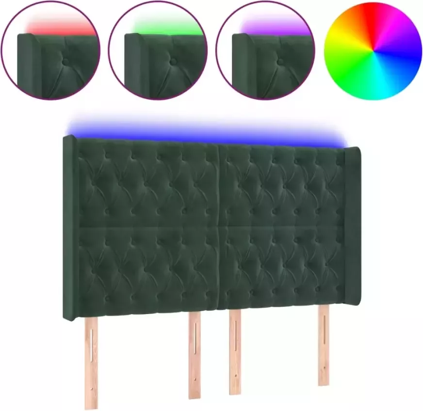 VIDAXL Hoofdbord LED 163x16x118 128 cm fluweel donkergroen - Foto 2
