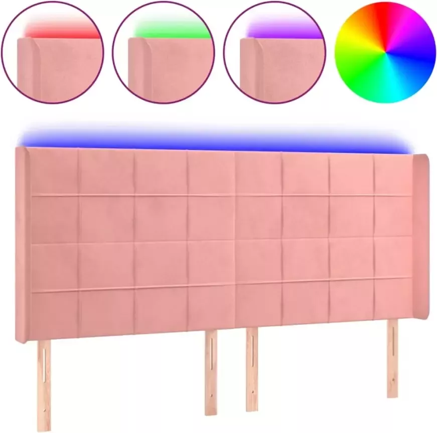 VIDAXL Hoofdbord LED 163x16x118 128 cm fluweel roze - Foto 4