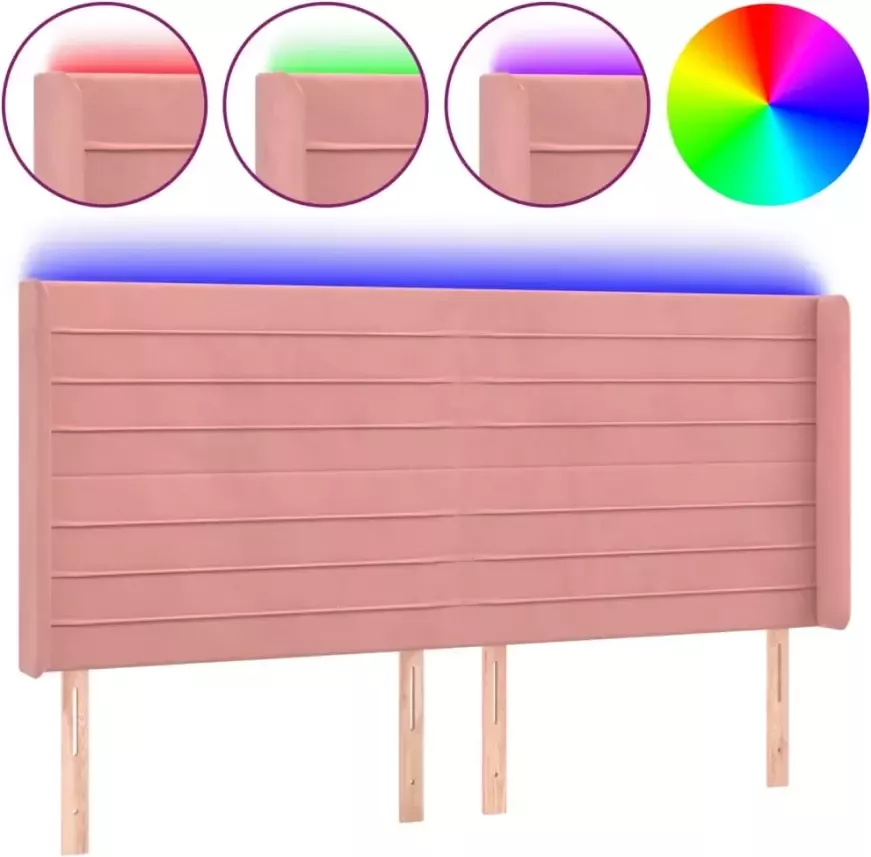 VIDAXL Hoofdbord LED 163x16x118 128 cm fluweel roze - Foto 4