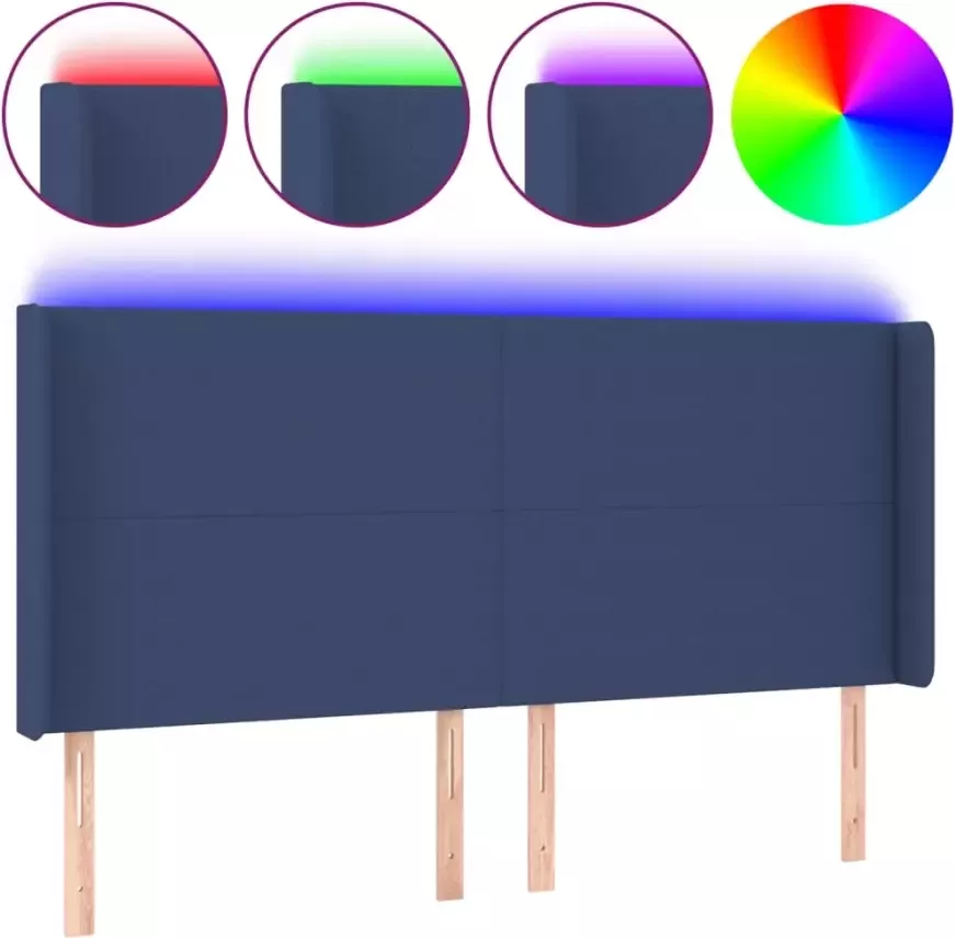 VIDAXL Hoofdbord LED 163x16x118 128 cm stof blauw - Foto 7