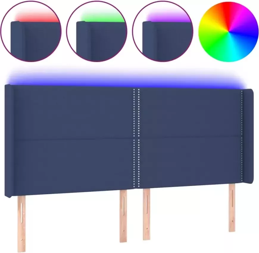 VIDAXL Hoofdbord LED 163x16x118 128 cm stof blauw - Foto 4