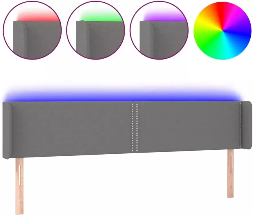 VIDAXL Hoofdbord LED 163x16x78 88 cm stof donkergrijs - Foto 5