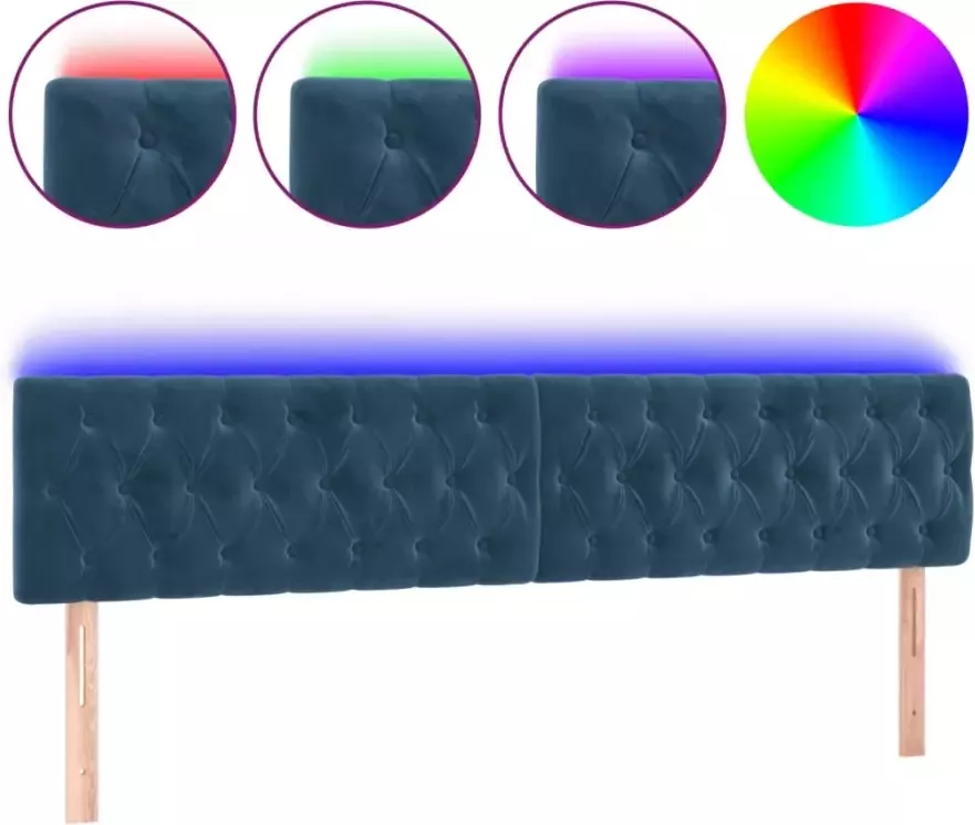 VIDAXL Hoofdbord LED 180x7x78 88 cm fluweel donkerblauw - Foto 3