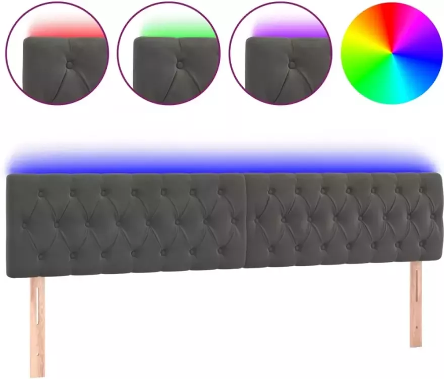VIDAXL Hoofdbord LED 180x7x78 88 cm fluweel donkergrijs - Foto 4