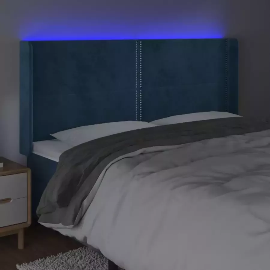 VIDAXL Hoofdbord LED 183x16x118 128 cm fluweel donkerblauw - Foto 1