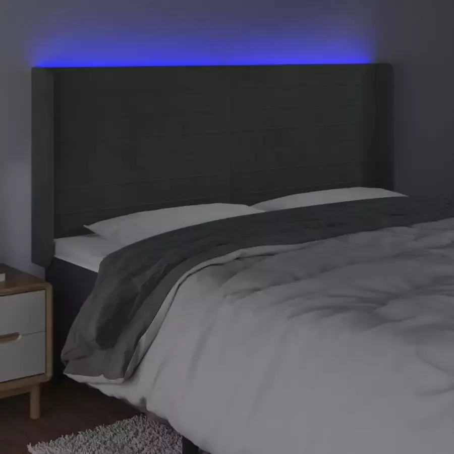 VIDAXL Hoofdbord LED 183x16x118 128 cm fluweel donkergrijs - Foto 1