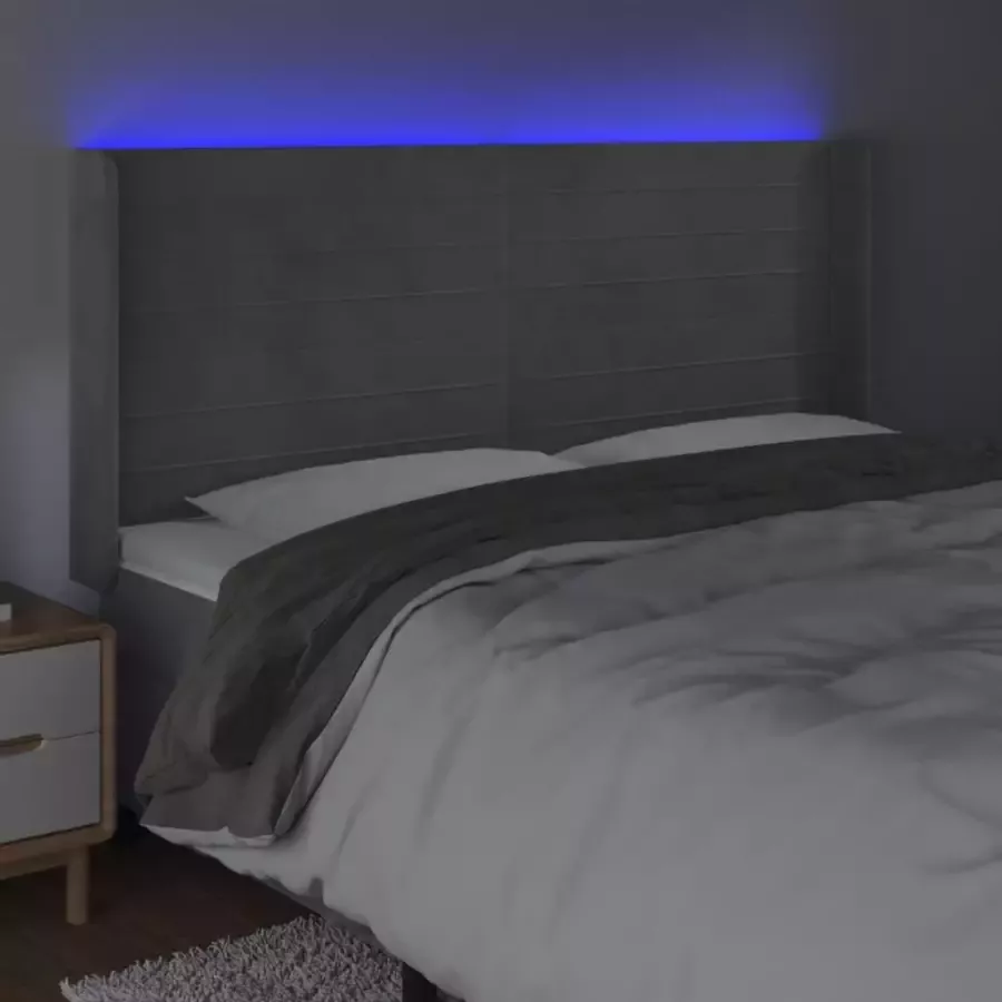 VIDAXL Hoofdbord LED 183x16x118 128 cm fluweel lichtgrijs - Foto 1