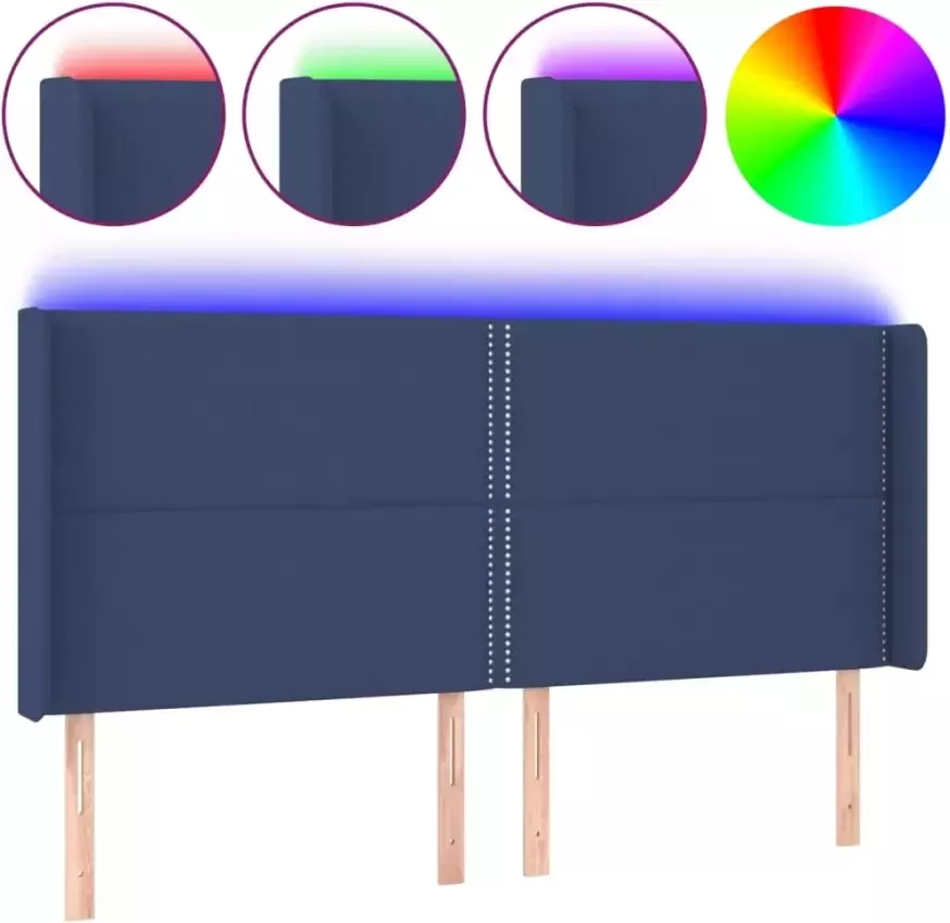 VIDAXL Hoofdbord LED 183x16x118 128 cm stof blauw - Foto 4