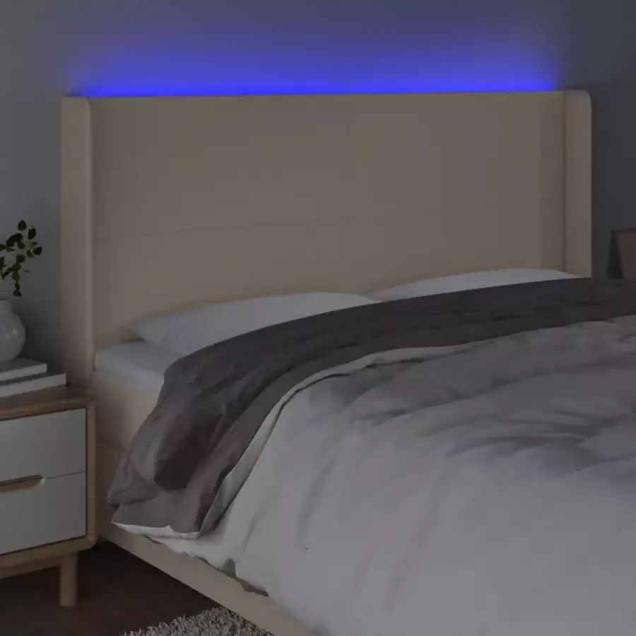 VIDAXL Hoofdbord LED 183x16x118 128 cm stof crèmekleurig - Foto 3
