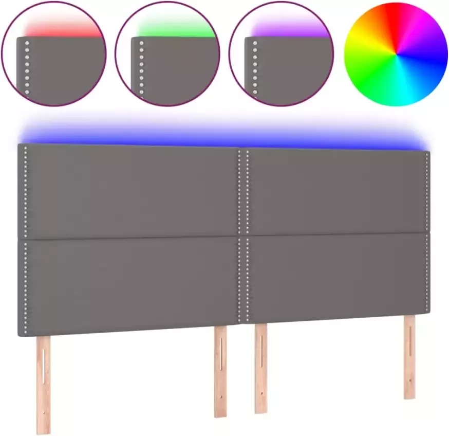 VIDAXL Hoofdbord LED 200x5x118 128 cm kunstleer grijs - Foto 4