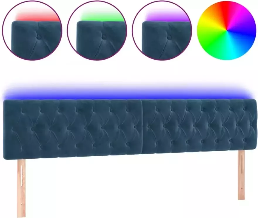 VIDAXL Hoofdbord LED 200x7x78 88 cm fluweel donkerblauw - Foto 4