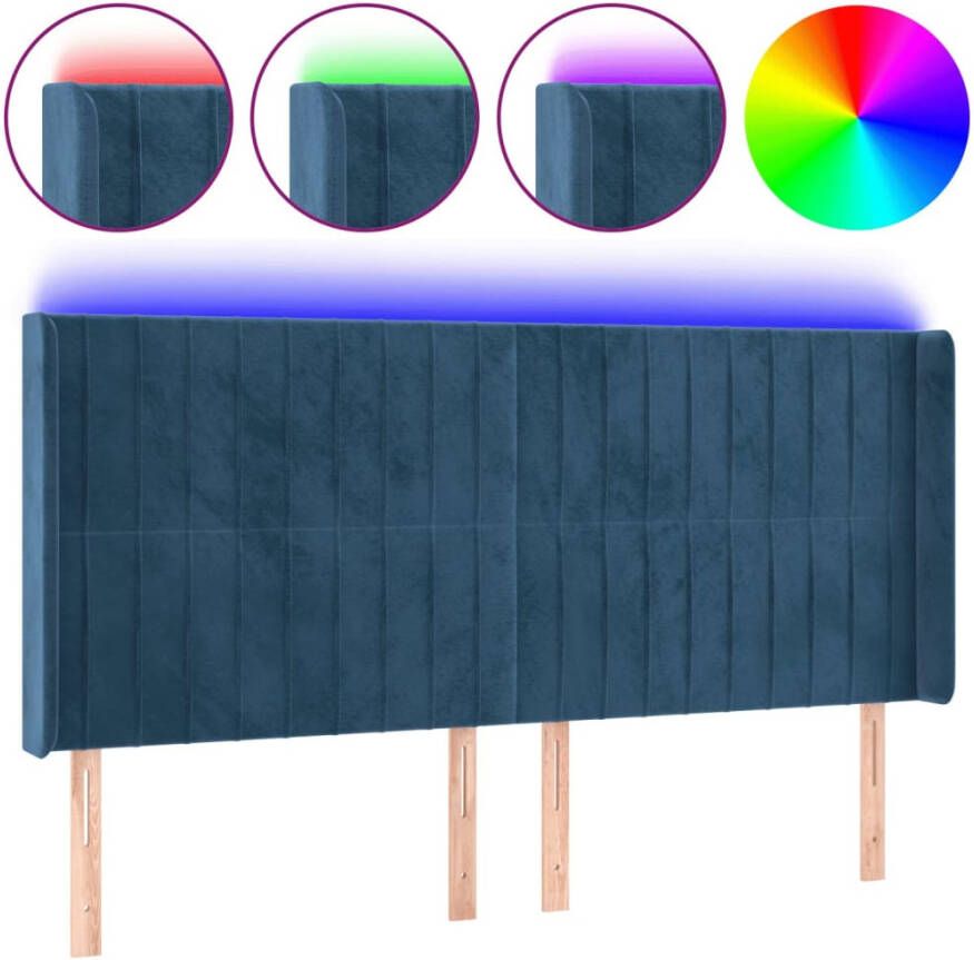 VIDAXL Hoofdbord LED 203x16x118 128 cm fluweel donkerblauw - Foto 4