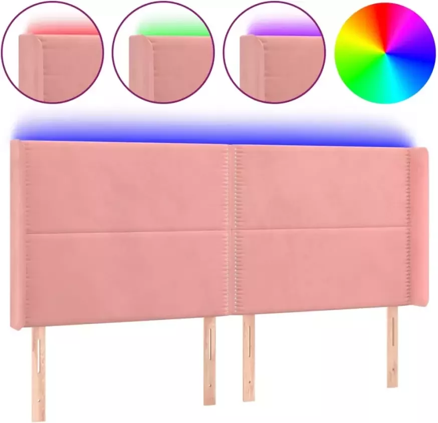 VIDAXL Hoofdbord LED 203x16x118 128 cm fluweel roze - Foto 2