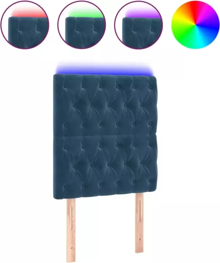 VIDAXL Hoofdbord LED 80x7x118 128 cm fluweel donkerblauw - Foto 3