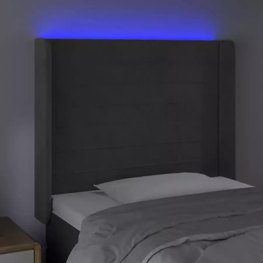 VIDAXL Hoofdbord LED 83x16x118 128 cm fluweel donkergrijs - Foto 2