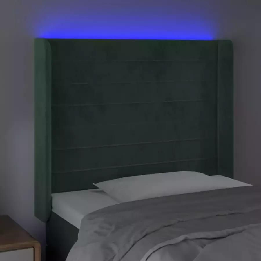 VIDAXL Hoofdbord LED 83x16x118 128 cm fluweel donkergroen