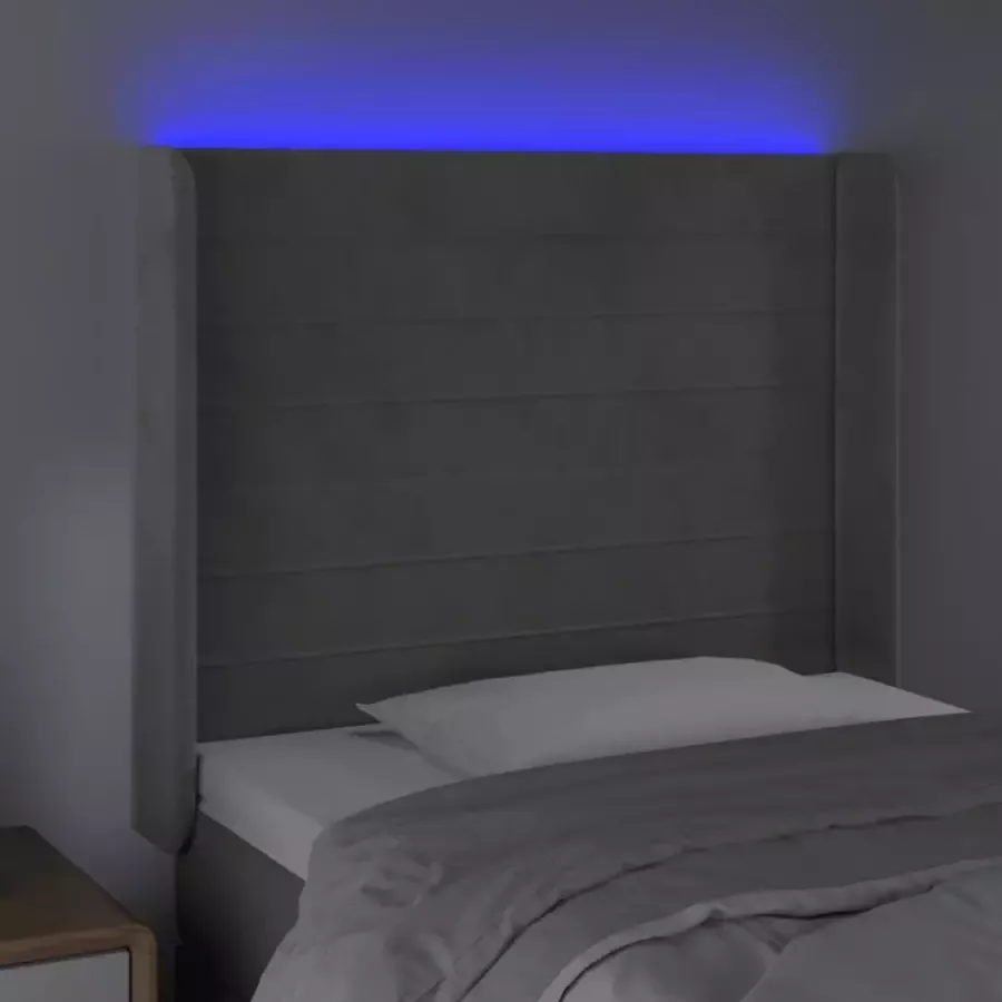 VIDAXL Hoofdbord LED 83x16x118 128 cm fluweel lichtgrijs - Foto 2