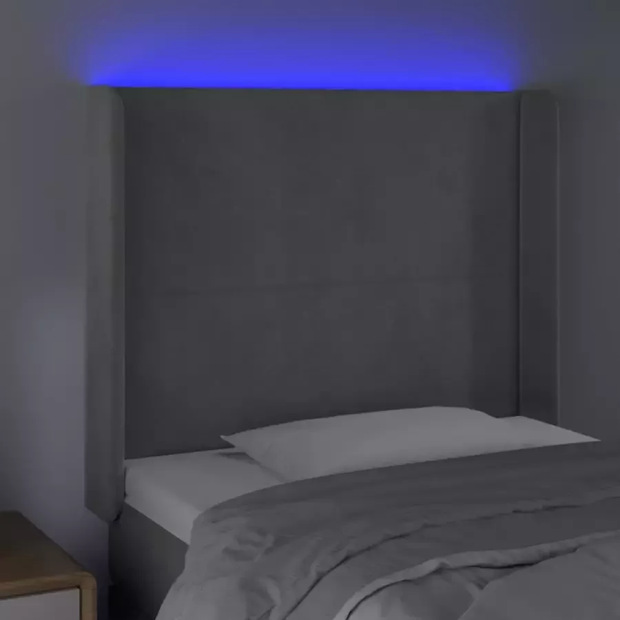 VIDAXL Hoofdbord LED 93x16x118 128 cm fluweel lichtgrijs