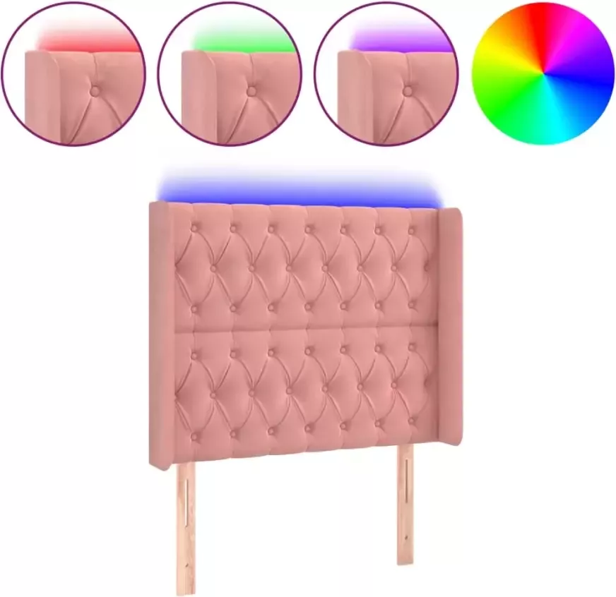 VIDAXL Hoofdbord LED 93x16x118 128 cm fluweel roze - Foto 2