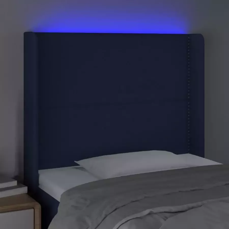 VIDAXL Hoofdbord LED 93x16x118 128 cm stof blauw