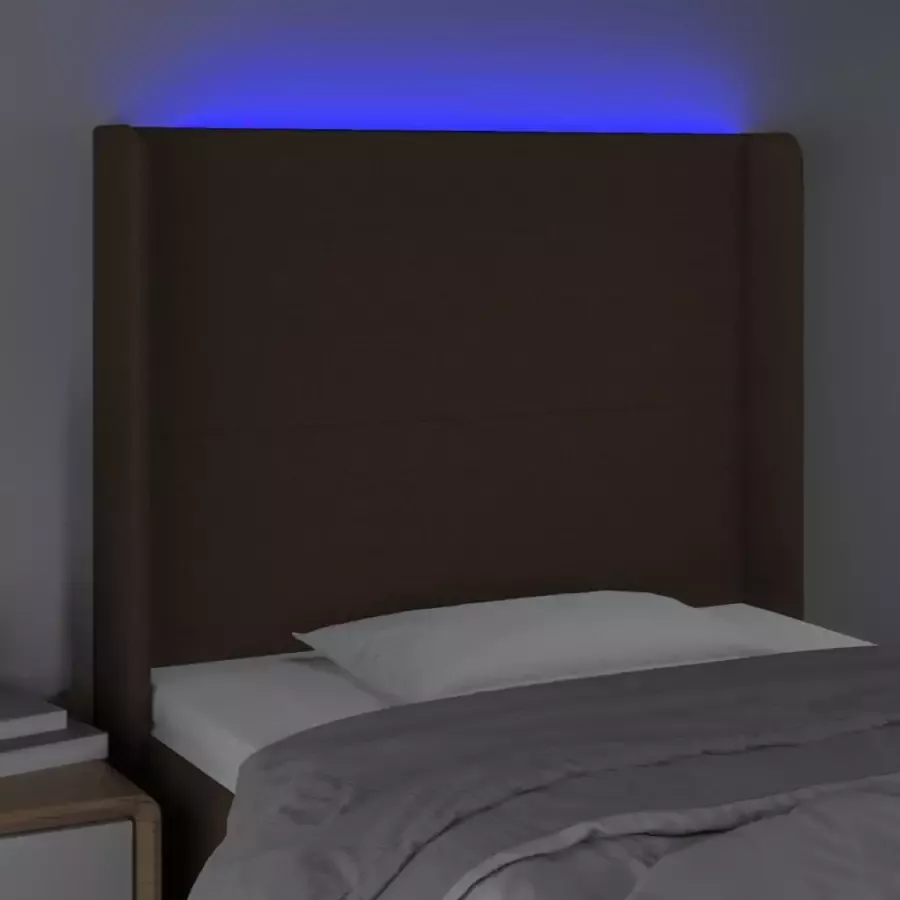 VIDAXL Hoofdbord LED 93x16x118 128 cm stof donkerbruin