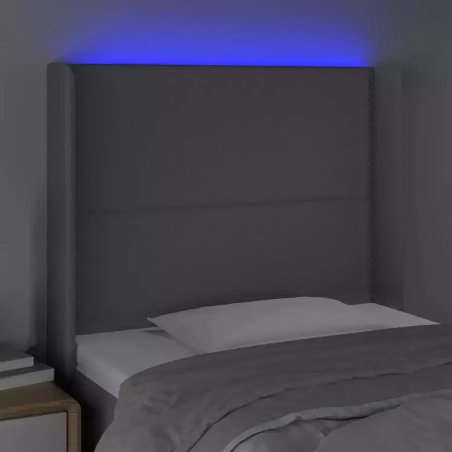VIDAXL Hoofdbord LED 93x16x118 128 cm stof lichtgrijs - Foto 2
