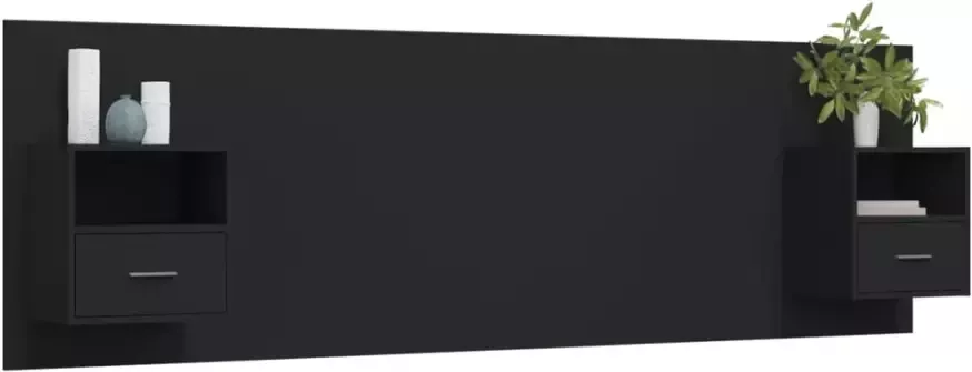 VIDAXL Hoofdbord met kastjes bewerkt hout zwart - Foto 6