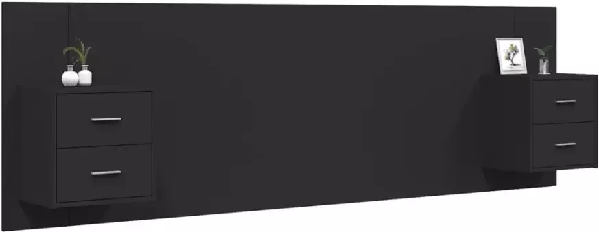 VIDAXL Hoofdbord met kastjes bewerkt hout zwart - Foto 5